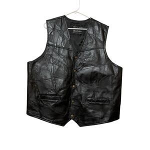 Vintage Black Genuine Buffalo? Leather Bar Vest Italian Stone Design Size XLarge